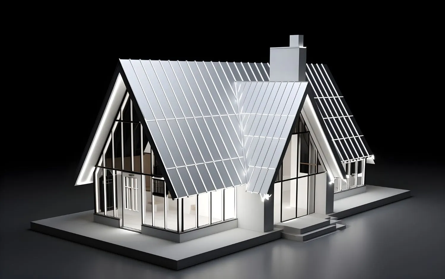 Ein Modell eines Hauses mit Solarmodulen auf dem Dach