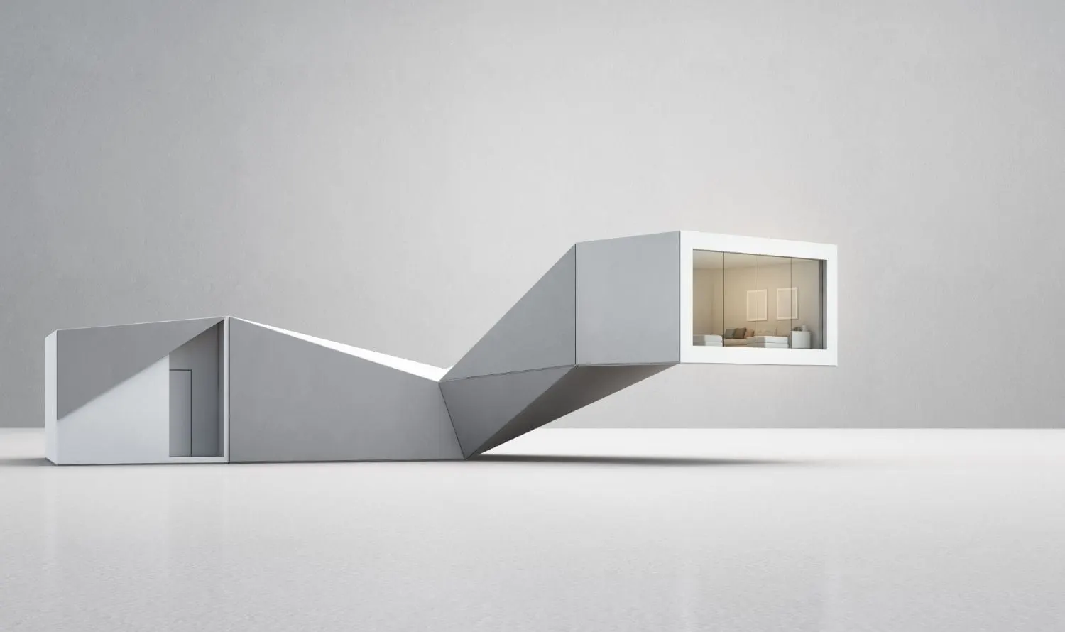 Ein 3D-Modell eines modernen Hauses mit grauem Hintergrund