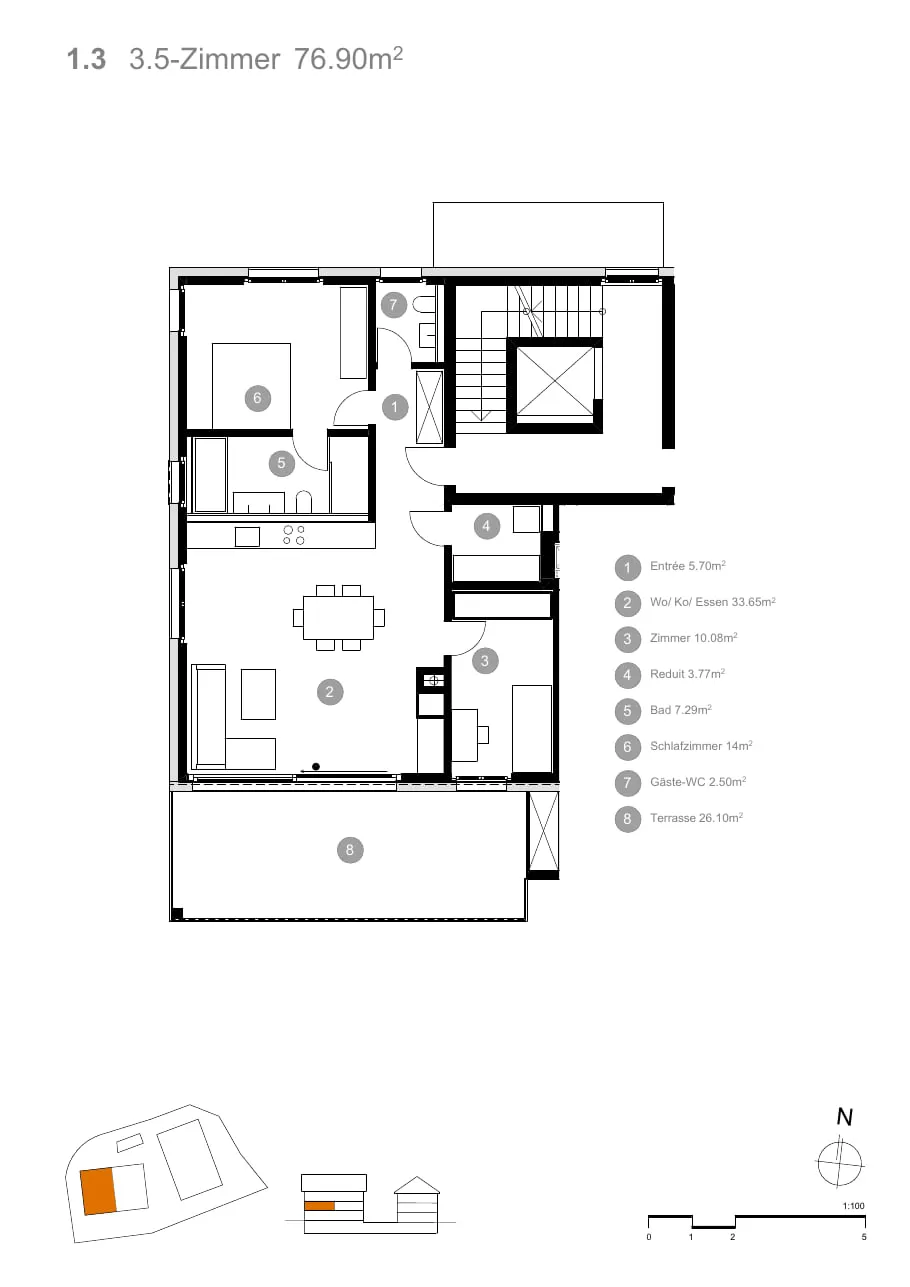 Grundriss Rössli Wäldi, Wohnung 1.3