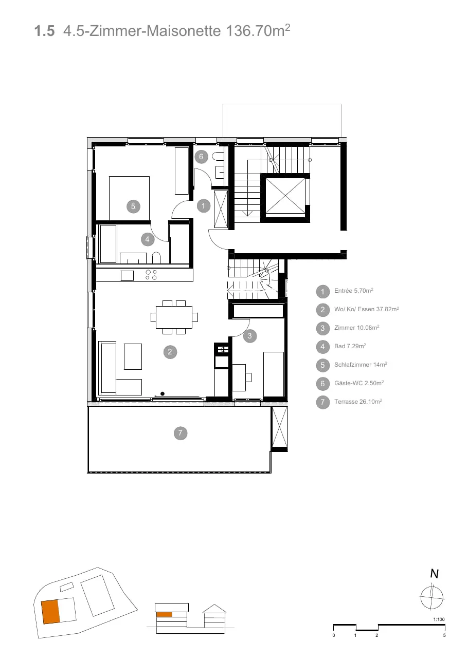 Grundriss Rössli Wäldi, Wohnung 1.5