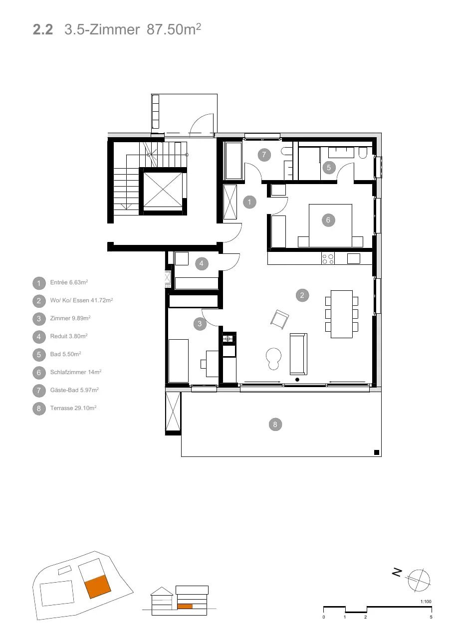 Grundriss Rössli Wäldi, Wohnung 2.2
