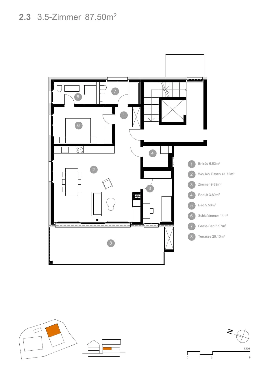 Grundriss Rössli Wäldi, Wohnung 2.3