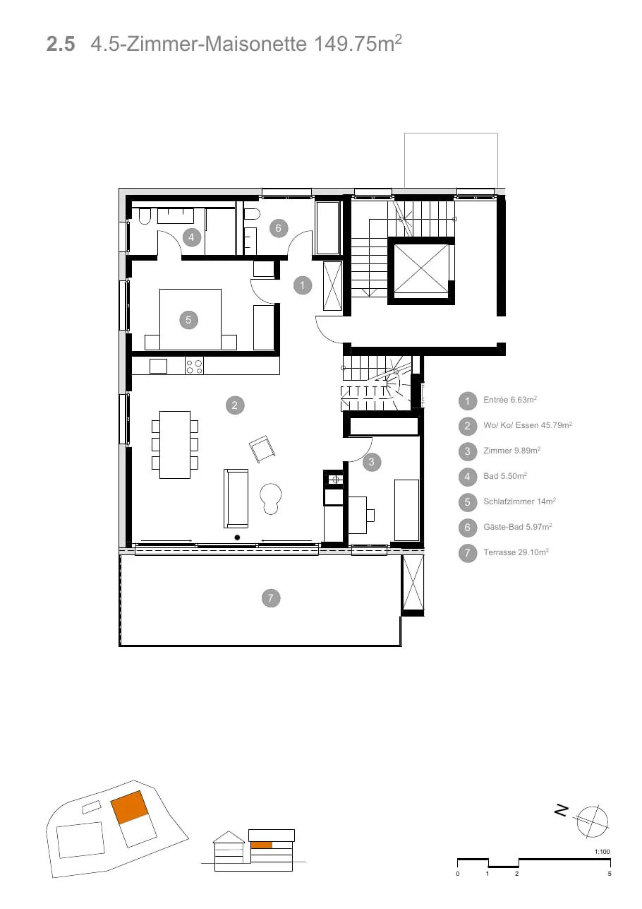 Grundriss Rössli Wäldi, Wohnung 2.5